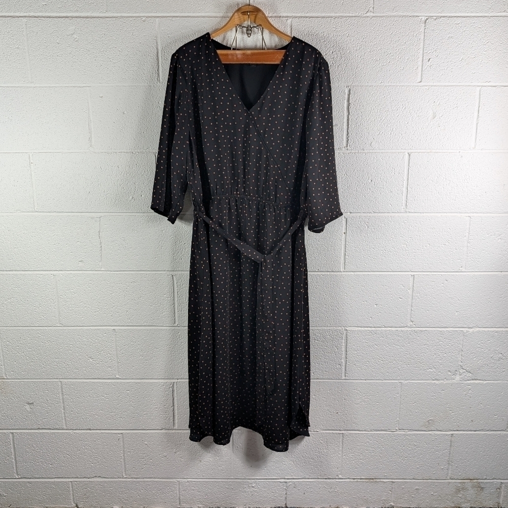 J. Jill Dress Womens 3X Black Polka Dot Wearever Collection Surplice Tie Maxi